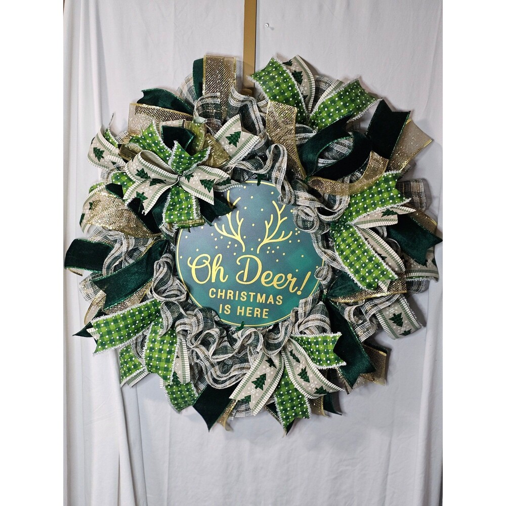 Green and Gold Deer Door Wreath